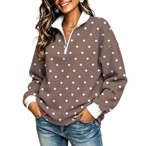 Polka Dot Sweatshirt Women 1/4 Zip Fleece Collared Casual Pullover Top - image 2