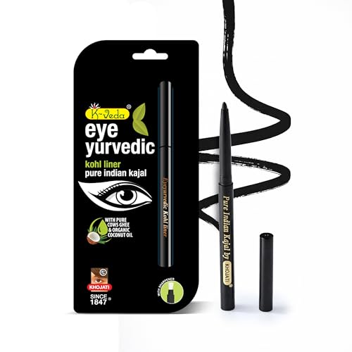 Image of K-VEDA Herbal Ayurvedic Kohl Liner | Smudge-Proof Kajal with Almond Oil & Vitamin E | 12Hr Long-Lasting, Waterproof, Natural Eye Makeup | Safe, Chemical-Free, Made in India