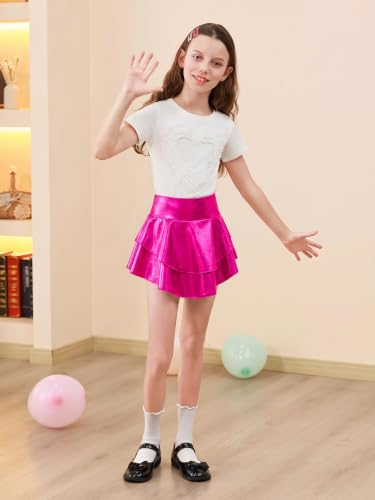 Image of Haloumoning Girls Metallic Skater Skort Kids Shiny Scooter Skirt 4-14 Years | High Waisted, Dance Skorts