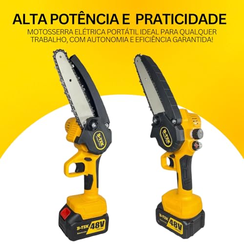 Motosserra Elétrica Sem Fio Portátil 600W Serra 6” Bateria 48V Bivolt Com Maleta Armazenagem Motor B
