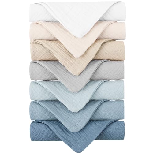 Image of Konssy Baby Muslin Washcloths 7-Pack, 100% Cotton Baby Bath Washcloths, Soft & Absorbent Wash Cloths and Burp Cloths for Newborn Kids Girls & Boys, 11x11 inches