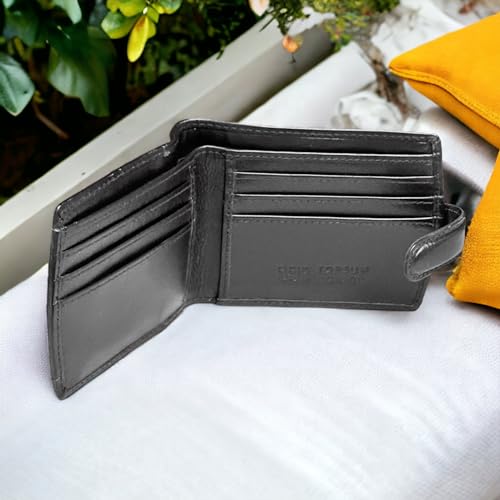 Men's Luxury Coin Pocket Premium Genuine Leather Bifold Wallet 11.5 x 9.3 x 1.5cm Black #40094