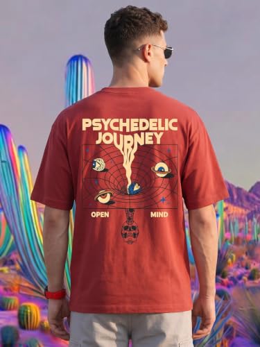 Image of Veirdo Men Bold Front & Back Printed Oversized Fit T-Shirt for Men, Cotton Fabric, Drop-Shoulder Streetwear Casual Graphic Tee, Stylish & Comfortable (OS VD APX SW S)