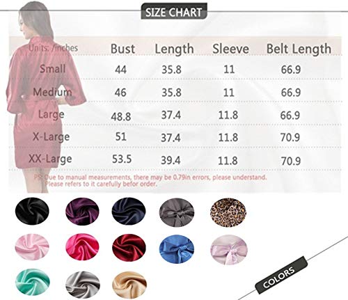 Vogue Bridal Women\'s Short Kimono Robe Patterned Silk Bathrobe Satin Sleepwear for Wedding Party Leopard