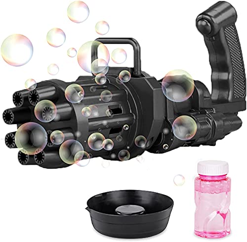 ywduoying Bubble Gun, Gatling Bubble Machine 2021 Bubble Gun 8-Hole Bubble Blower Automatic Bubble Maker Machine Electric Bubble Gun Bubble Machine Toy for Toddler (Black,1 Pack)