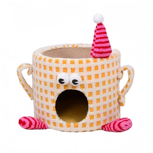 NUOMIE キャットタワー、猫タワー、猫 ベッド、猫爪とぎ、猫 おもちゃ、独立式、クッションベッド、高齢猫、足の短い猫、安定、猫つかみ柱、サイザル麻、遊楽区、低身長、かわいい造形、省スペース、猫用品 (B,イエロー)