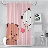 ZGDPBYF Bubu und Dudu Love Panda Duschvorhänge Bär, wasserdichter Stoff, lustige Badezimmer-Dekoration mit Haken, Wohnaccessoires, wie abgebildet, 183 x 208 cm