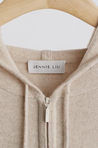 Image of JENNIE LIU Women's 100% Pure Cashmere Long Sleeve Zip Hoodie Cardigan Sweater