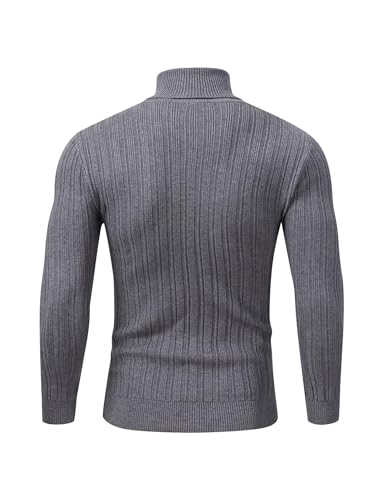 Men's Slim Fit Ribbed Knit Thermal Turtleneck Sweater - Grey, Size M3