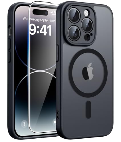 Image of FNTCASE for iPhone 14 Pro-Max Case: Translucent Black Slim Cases Compatible with MagSafe, Full Camera Protection & Tempered Glass Protector, 14FT Military Grade Drop Tested, Matte Skin-Friendly Cover