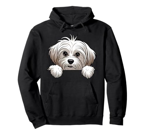 Cute Maltese Peeking Puppy Funny Dog Lover Pullover Hoodie