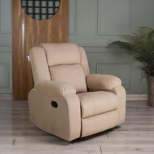 Image of 1 Seater Sofa Chair | Rocking & Revolving Motorized Recliner Lounge Chairs for Living Room Bedroom (Rocking and Revolving Manual, Classy Calm MN-RRR-Dark Beige)