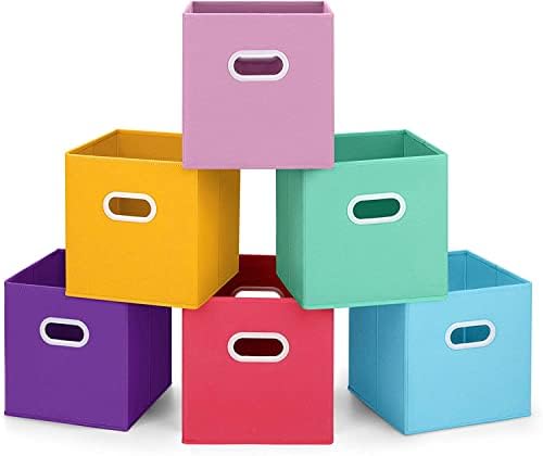 MaidMAX Cloth Storage Bin with Dual Plastic Handles for Home Closet Nursery Drawers Organizers, Foldable, 6 Colors, 10.5×10.5×11 inches, Set of 6