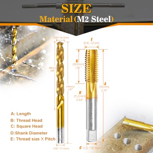 Image of 9 /16 inch-12 UNC Tap and 31 /64 inch Drill Bit Kit, M2 HSS Drill and Tap Set | Combination of Drill and Tap Kit for Metal