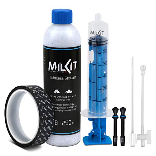 milKit Tubeless Conversion Kit - Umrüst Set inkl. patentiertem Tubeless Zubehör - geeignet für MTB und Rennrad - Tubeless Repair Kit zum Umrüsten oder Montieren (21 mm Felgenband)