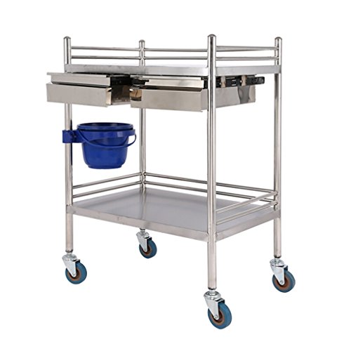 QY- Stainless Steel Trolley - Medical Trolley Cart Change Medicine Instrument Vehicle Four-wheel Beauty Salon Clinic With Double Double Drawer Trolley Serving Cart (Size : 44 * 66 * 86cm)
