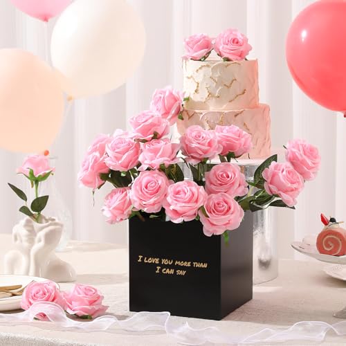 Image of Tifuly 12 PCS Rose Artificial Flower, Single Stem Fake Flowers Bridal Bouquet, Realistic Blossom Flora for Home Garden Party Hotel Office Decorations (Rose Pink)