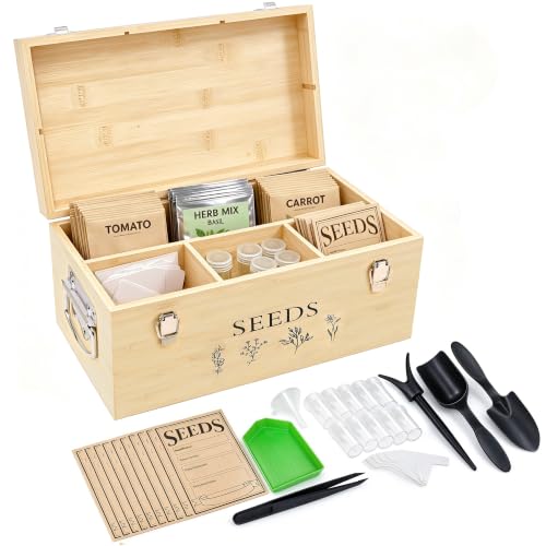 Yocookus Large Seed Storage Organizer, Great Gifts Gardening Kit (Wood)