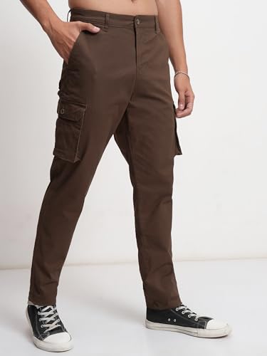 Image of Highlander Men's High-Rise Straight-Fit Cargo Trousers | Utility Pockets | Fashion & Function Blend | Carpenter Fit | Men Trousers | Trousers for Man |Cargo Pants for Men