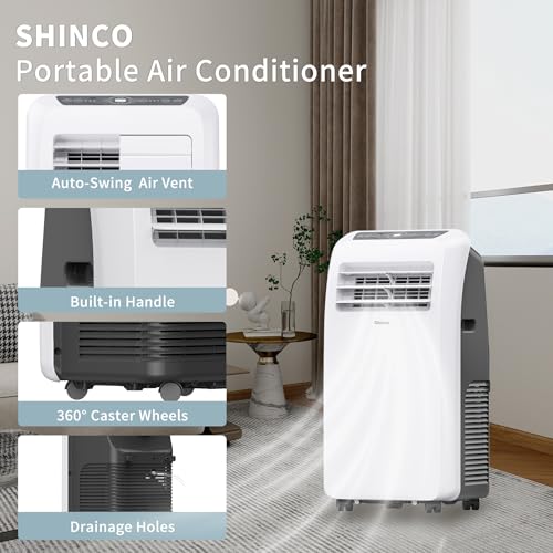 Image of Shinco 10,000 BTU Portable Air Conditioner - 3-in-1 Cool /Dehumidifier /Fan for Rooms Up to 400 sq.ft, Remote Control & 24H Timer, Compact AC Unit for Bedroom /Office
