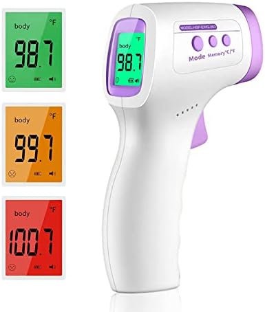No-Touch Forehead Thermometer, Digital Thermometer with Fever Indicator, Baby and Adults Thermometer with Fever Alarm, Thermometer with 3-Color LCD Display & Memory Function, Rechargeable, for Family