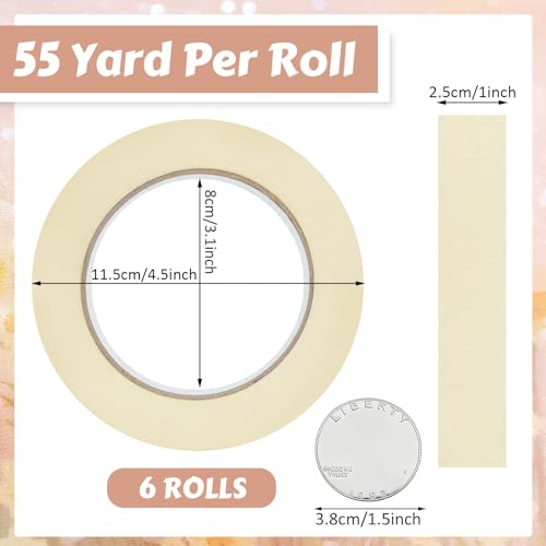 Image of Fainne 6 Rolls Masking Tape Bulk 1 Inch 55 Yards | General Purpose Tape for Classroom, Labeling, Crafts, Office, School Projects, Easy Tear & Clean Removal, Beige White