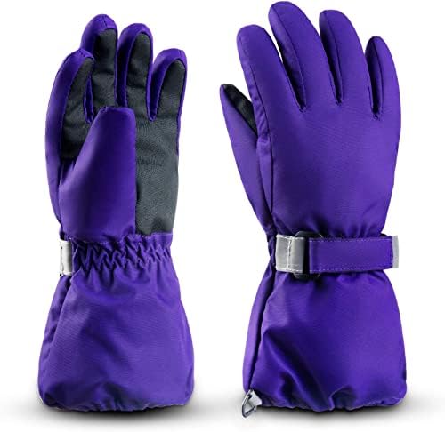 ThxToms Kids Winter Gloves, Waterproof Ski Snow Gloves for Boys and Girls, Winter Warm Gloves for Cold Weather Outdoor Play (Purple Ages 7-10)