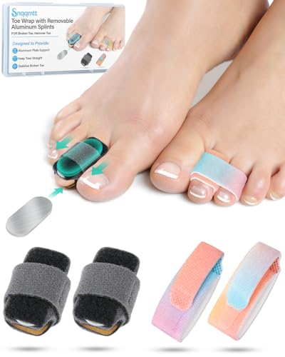 Snqqmtt 2Pcs Hammer Toe Straightener Broken Toe Splint with Removable Aluminum Plate and 2Pcs Fabric Wraps for Women & Men Adjustable HammerToe Corrector for Curled & Bent Toe Broken Support (Large)