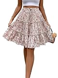 Avanova Women Boho Floral Ruffle Mini Skirts Tiered Layered High Waisted Short Skirts Pink Small