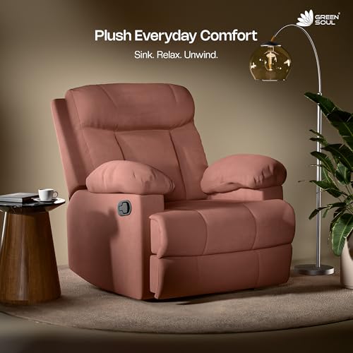 Image of Green Soul Cloud | Single Seater Manual Recliner Sofa | Ultra Soft Suede Fabric | Recline & Relax (R1) | Oversized Leg Rest & Cushioned Lumbar | 1 Year Warranty (Vintage Rose) | DIY Easy Assembly