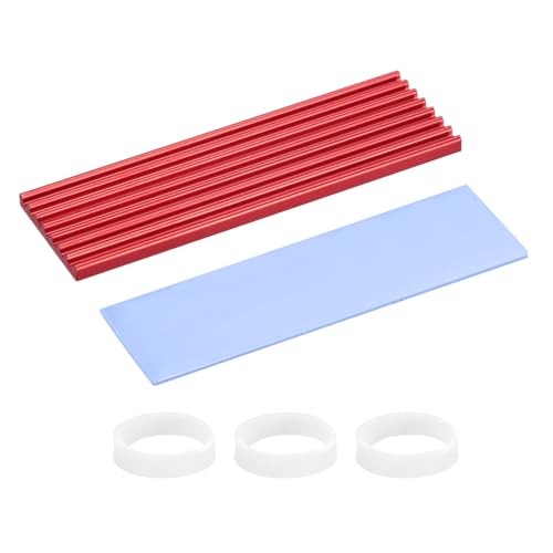 PATIKIL M.2 2280 Nvme SSD Heatsink 70x22x3mm, Radiator Cooler Aluminum Heat Sink Cooling Fin with Thermal Pad/Tape/Rubber Ring for Laptop Electronics CPU Led, Red