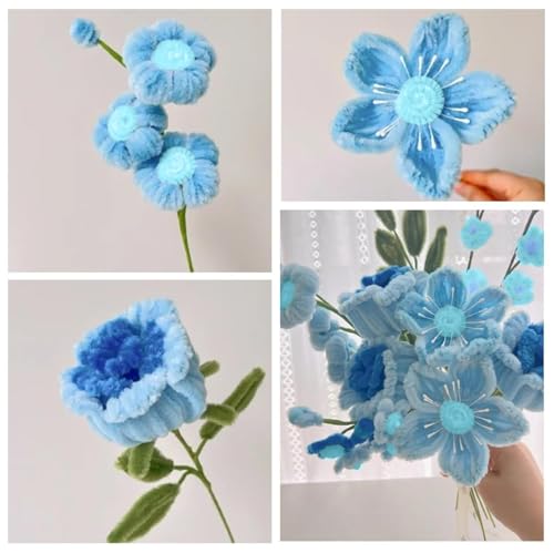 Image of 100Pc Pipe Cleaners Craft Set | Chenille Stem Fuzzy Sticks DIY Craft Supplies for Art Projects Activities, Decorations, Flower Making, Modeling & Sculpting (Blue)