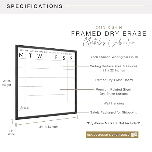 MCS Dry Erase Calander 24x24 Black Framed Monthly Calendar for The Wall, Stay Organized with Family Planner for Appointments, Sports, Events & More by MCS - Image 3