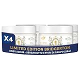 Dove Scrub Corpo Bridgerton Love & Meadows, Limited Edition, con Detergenti a Base Vegetale e ¼ di Crema Idratante, Note di Bergamotto e Fiori di Campo, Senza Solfati, 4 Confezioni da 225 ml