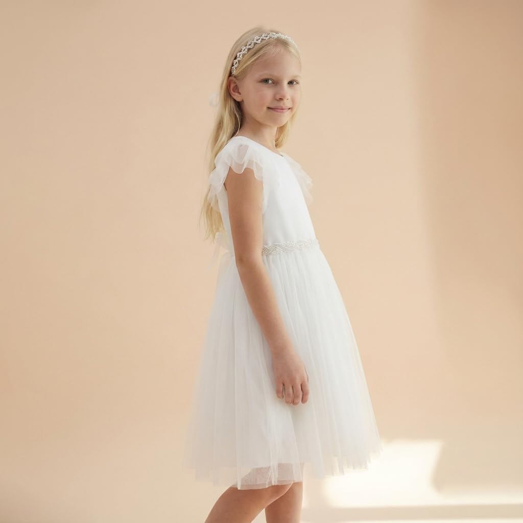 Zoya Festliches Tüllkleid für Mädchen Elora mit Schleife Kommunionkleid für Hochzeit Kommunion A-Linie