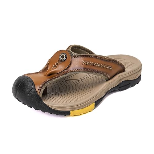Beach Shoes Men's Protective Toe Flip-Flops Summer Fashion Sandals Outdoor Casual Closed Toe Slipper Brown