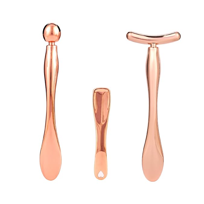 Lengnuantazhi Conjunto de aplicadores metálicos para cremes, 3 unidades, Rose Gold