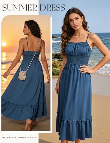 Image of GRACE KARIN Women's Summer Maxi Dress 2026,Smocked Ruched Bust Sundress with Adjustable Straps & Pockets-Beach Vacation Dress