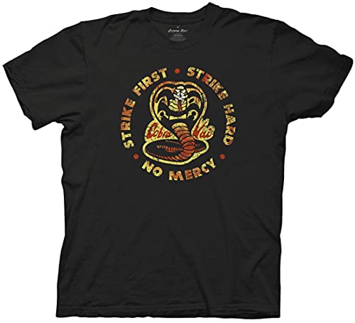 Ripple Junction Karate Kid Strike First Cobra Kai Crew T-Shirt, Adult Unisex Slogan Tee, Black