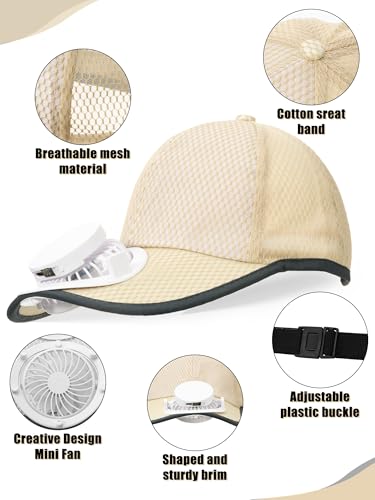 Image of Yaomiao 2 Pcs Solar Baseball Cap with Fan Unisex Sun Protection USB Charging Fan Mesh Hat for Summer Outdoor