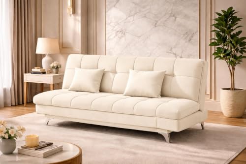 Image of Krancy 3-Seater Sofa Cum Bed for Living Room, Office & Home | Premium Fabric Sleeper Sofa Set with 1 Year Warranty | Comfortable Sofa for Guests, Lounge & Small Spaces | Cream