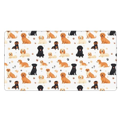 Grand tapis de souris de jeu en caoutchouc imprimé chiot mignon avec bords cousus pour ordinateur