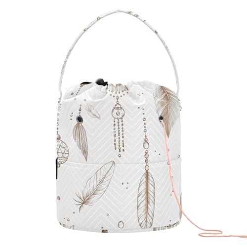 Yarn Storage Bag Small Crochet Bag Knitting Bag Organizer Feather White Yarn Bags for Crocheting Basket