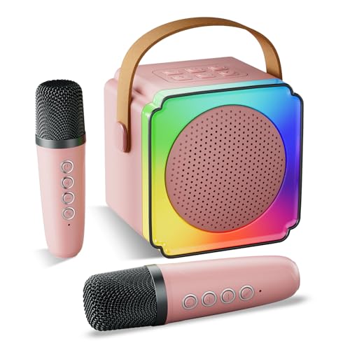 Lavliy Karaoke Machines Kids Toys Age 3-12 Year Old Girl Gifts for 3-12 Year Olds Girls Toys Age 3-12, Mini Karaoke Machine 2 Microphones for Kids Microphone Gifts for Girls Birthday Presents (Pink)