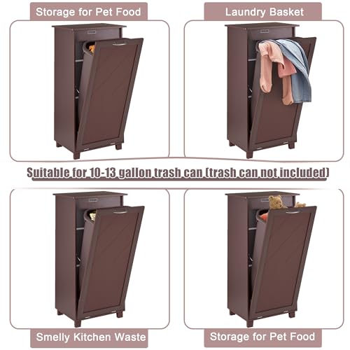VECELO Tilt Out Kitchen Trash Bin Cabinet, Dog Proof Garbage Can with Wood Holder Free Standing Recycling, Brown by VECELO - Used condition - Image 5