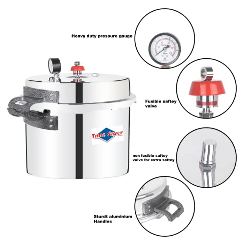 Image of Time Saver ISI Mark Commercial Hard Anodized Aluminum Outer Lid Handi Pressure Cooker - (Silver, 60L)