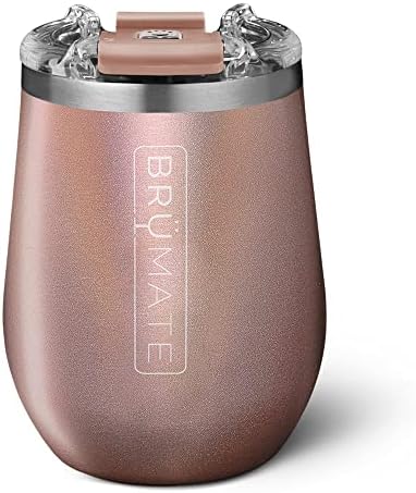 BrüMate Uncork'd XL MÜV - 100% Leak-Proof 14oz Insulated Wine Tumbler with Lid - Vacuum Insulated Stainless Steel Wine Glass - Perfect For Travel & Outdoors (Glitter Rose Gold)