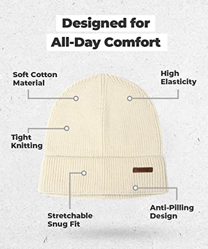 Cotton Cuffed Beanie - Men And Women - 100% Cotton - 10 Colors - Ivory #TOP3