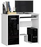 Construction robuste: Le bureau PC est composé d'un panneau de meuble stratifié de 16 mm d'épaisseur. Le plateau à clavier coulissant et le tiroir reposent sur des rails métalliques avec des guides à rouleaux. Les bords sont laminés avec du plastique ABS