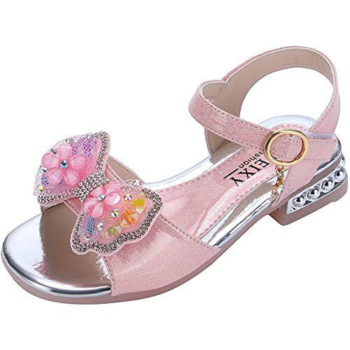 Princess Girls Sandals Summer Rhinestone Flower Bow Kids Non Slip Soft Sole Shoes